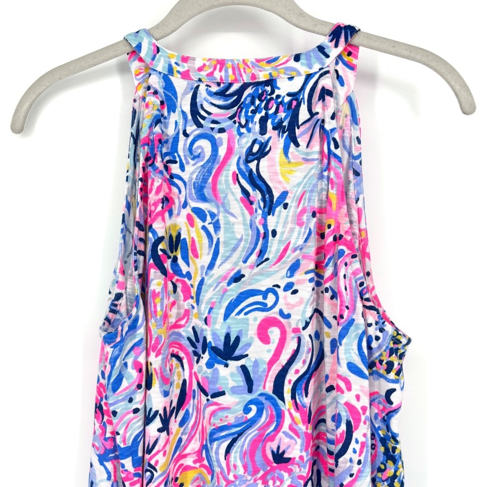 Lilly Pulitzer Shay Ruffle Dress Sz L So Sofishticated Print Pink Blue Preppy - Picture 8 of 12